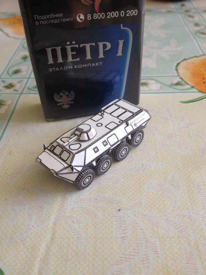 Paper model of the Soviet/Russian BTR-80. 144th scale - My, Hobby, Longpost, 3D modeling, Btr-80, Papercraft, Cigarettes, Needlework with process