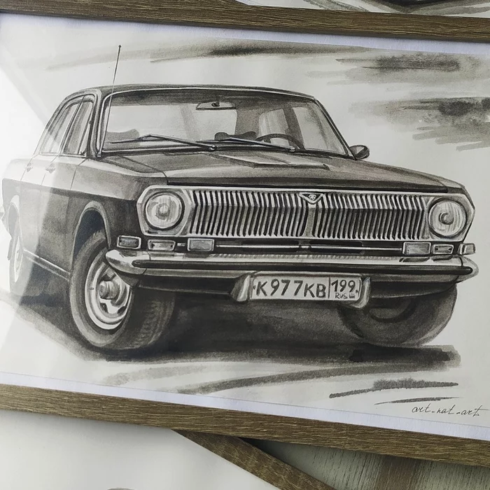 Volga-24. Picture. Video process - My, Gaz-24 Volga, Gas, Auto, Motorists, Car, Retro, Retro car, Retrotechnics, Nostalgia, Needlework with process, With your own hands, Painting, Drawing, Video, Vertical video