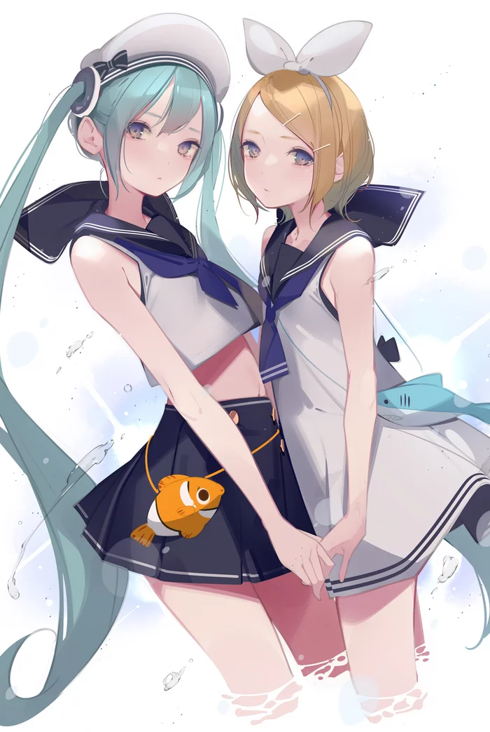 Miku and Rin - Hatsune Miku, Kagamine rin, Vocaloid, Anime, Anime art