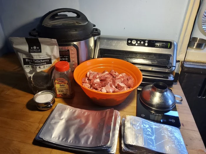 Pork stew in a retort bag - My, Canned food, Stew, Tourism, Pork, Longpost, Cooking, Blanks