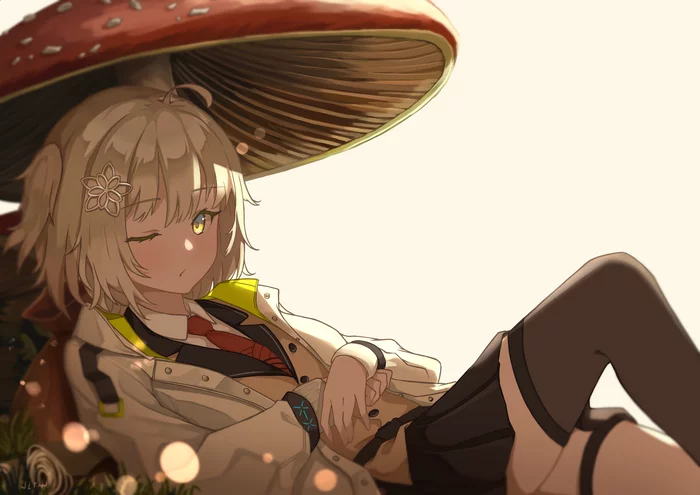 girl under mushrooms - Anime art, Anime, Arknights, Scene (Arknights)