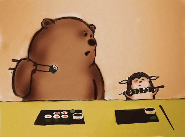 Drying - My, Hedgehog, Digital drawing, Sushi, The Bears