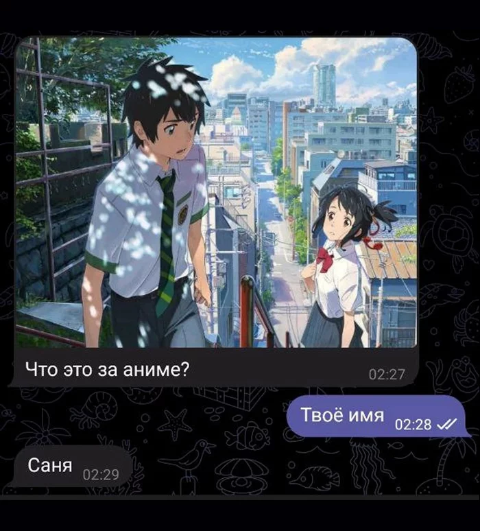 Sanino name - Humor, Anime, Chat room, Makoto Shinkai, Picture with text, Longpost