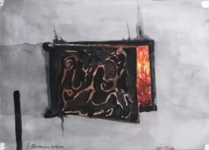 Painting of the Khanzhin family - My, Art, Painting, Painting, Still life, Watercolor, Artist, Fire, Stove