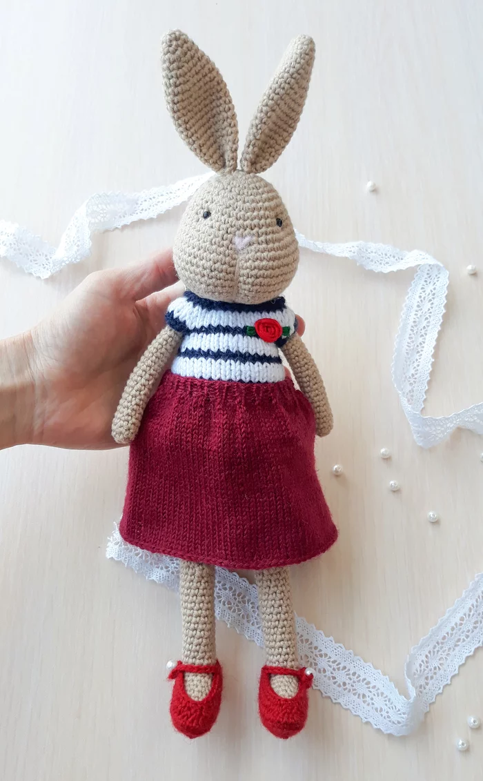 Bunny - My, Knitting, Amigurumi, Knitted toys, Crochet, Knitting, Soft toy, Presents, Toys, Embroidery, Needlework, Longpost