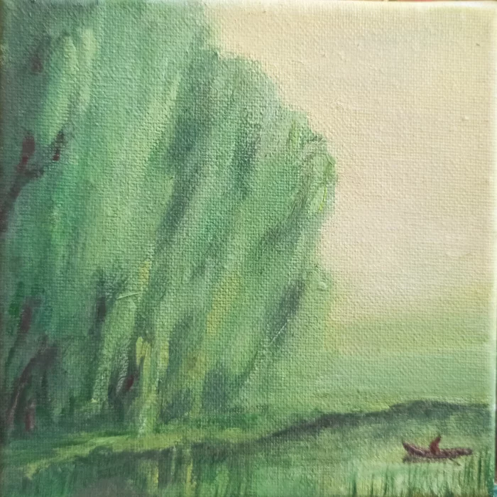 Expectation - My, Fishing, Canvas, Painting, Willow, A boat, Landscape, Mood