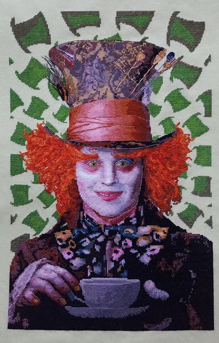 Embroidered my own Johnny - My, Embroidery, Needlework without process, Johnny Depp, Alice in Wonderland, Longpost, Mad Hatter