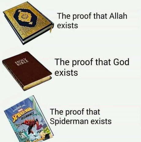 Вот вам доказательства Библия, Коран, Человек-паук, Картинка с текстом, Религия