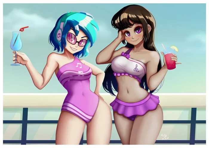 in a bathing suit - My little pony, PonyArt, Vinyl scratch, Octavia melody, MLP Edge, The-park, Humanization