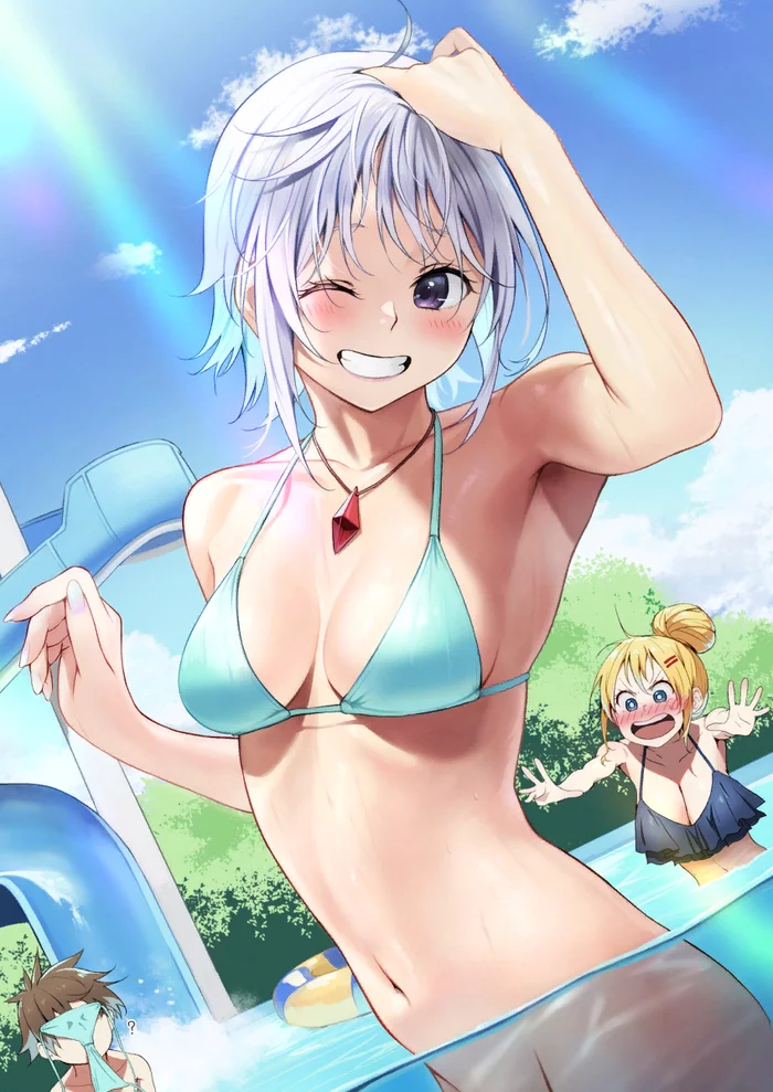 On the beach - NSFW, Konosuba, Darkness, Chris, Satou kazuma, Anime art, Swimsuit