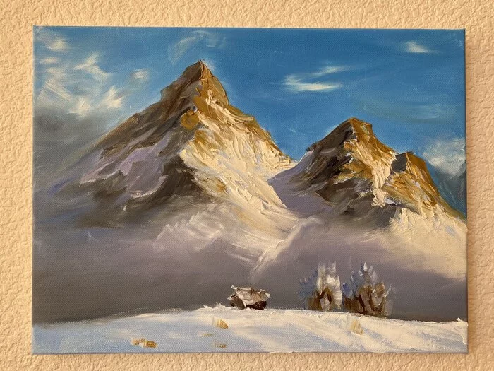 Beginning artist - My, Beginner artist, Drawing, Hobby, The mountains, Hut