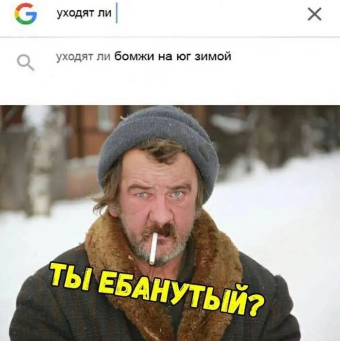 На юг города - Картинка с текстом, Google, Поисковые запросы, Бомж, Мат, Повтор