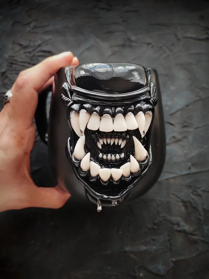 Xeno mug - My, Stranger, Xenomorph, Кружки, Needlework without process, Лепка, Video, Soundless, Vertical video, Longpost, Polymer clay