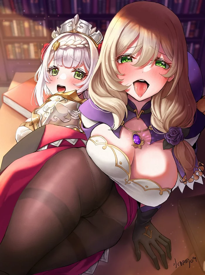 They seem to want something. Maybe water? - NSFW, Anime, Anime art, Genshin impact, Lisa (Genshin Impact), Tights, Booty, Ahegao