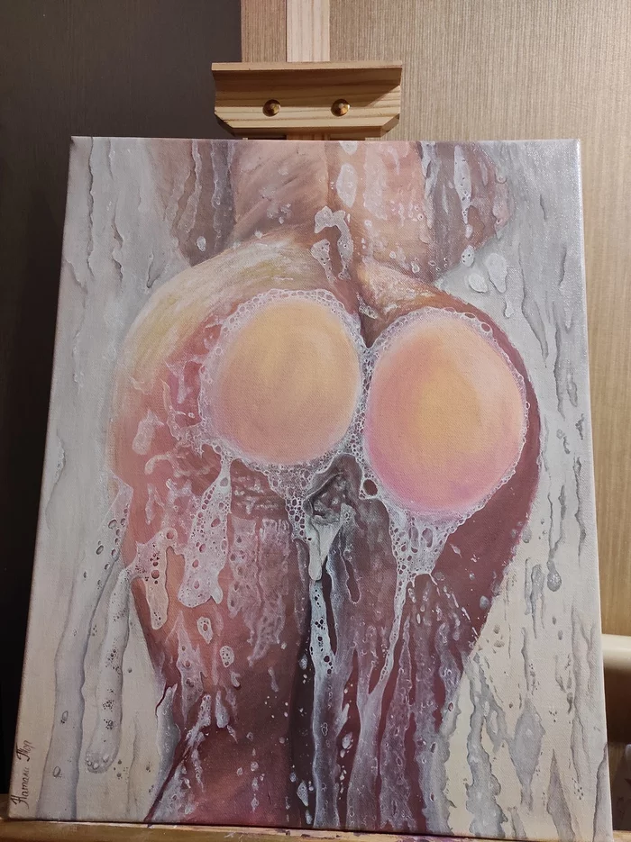 in soap foam - NSFW, My, Booty, Canvas, Acrylic, Back view, Shower