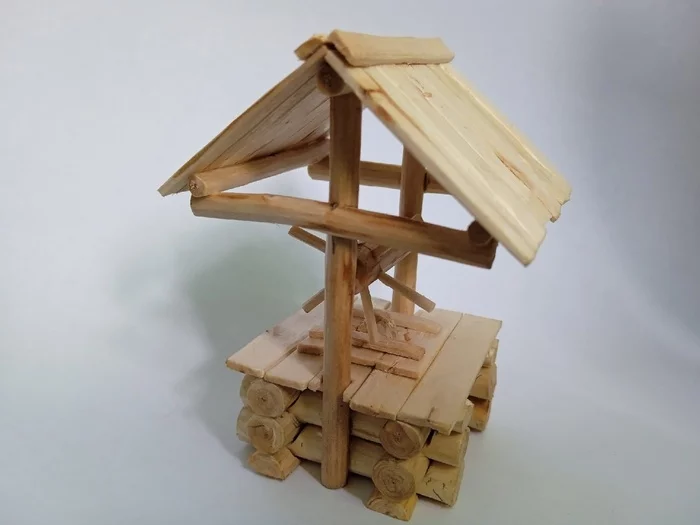 Souvenir well. Scale 1/35 - My, Architecture, Wooden architecture, Scale 1:35, Wood products, Well, Miniature, Tutorial Post, Longpost, Needlework without process, Woodworking