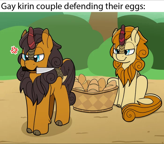 Gay kirin couple protect their balls - My little pony, Autumn Afternoon, Pumpkin Smoke, MLP Kirin, MLP gay