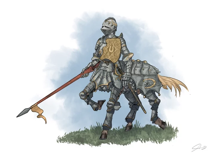 Fantasy on the theme of combining knightly armor and protection for destrie - a sort of centaur of the 16th century from the artist Anton Paluch - Art, Artist, Fantasy, Armor, Knights, Centaur