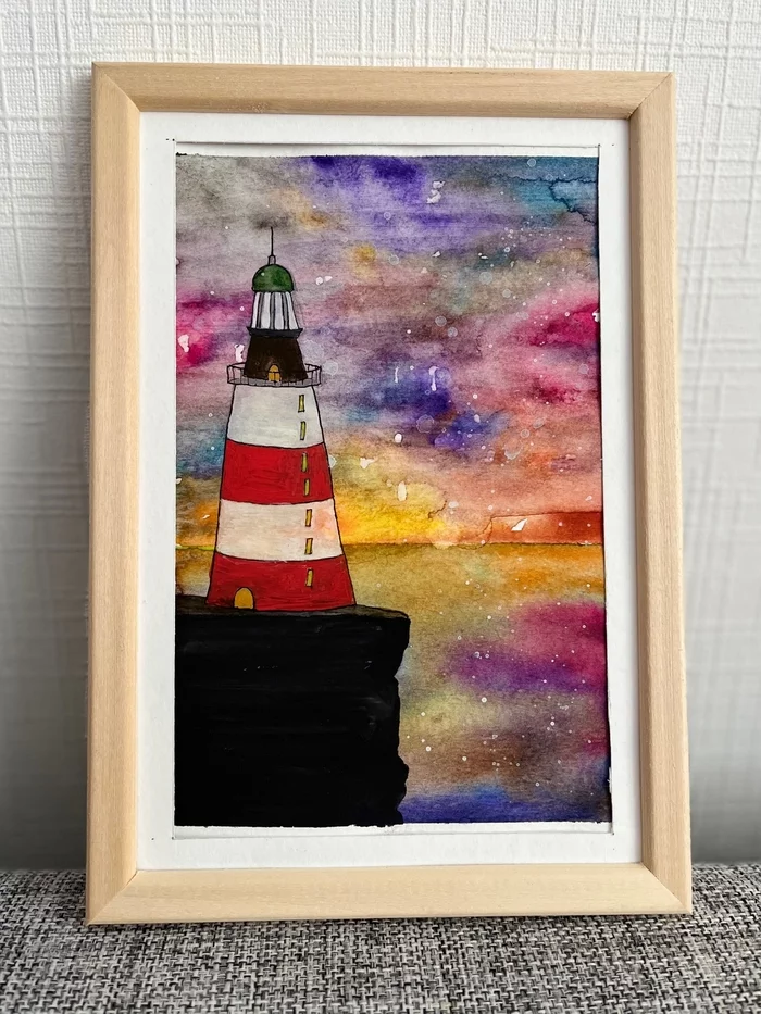 Art therapy - My, Lighthouse, Painting, Gouache, Art Therapy, Watercolor, Longpost, Not an artist