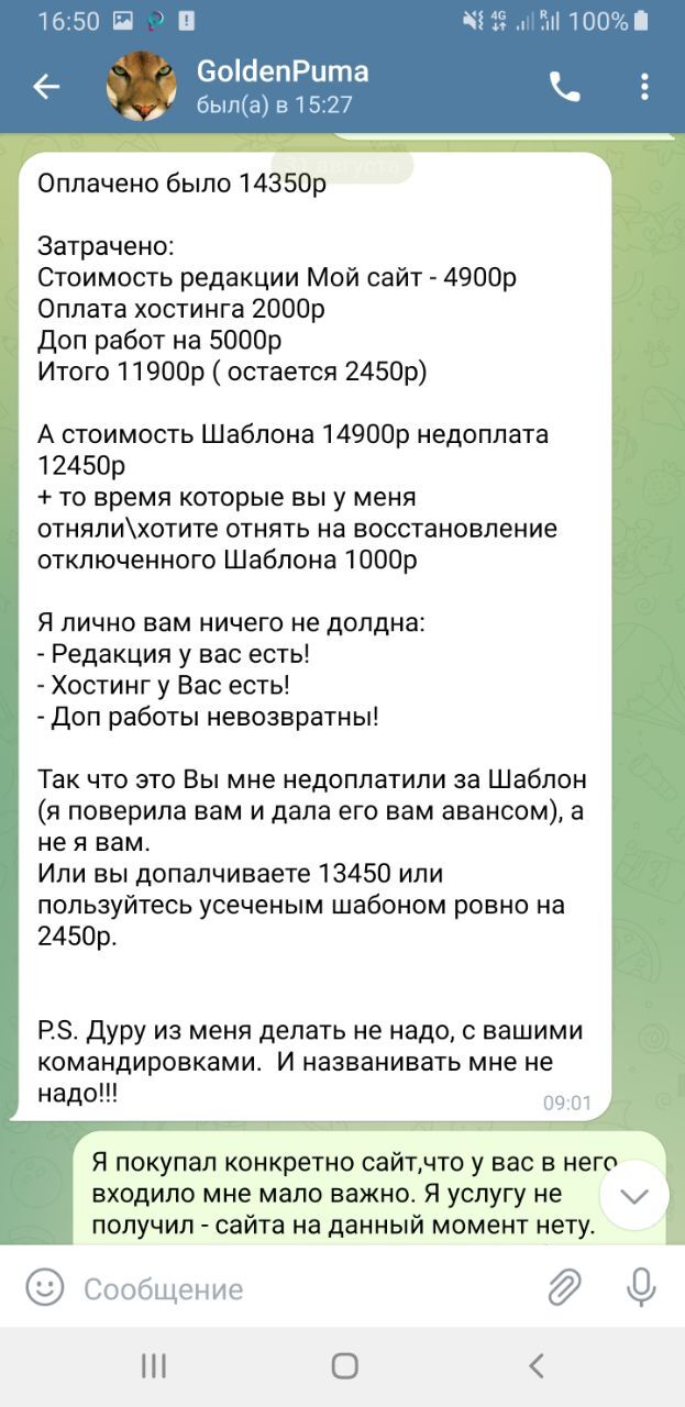 Мошенница по продаже сайтов ее сайт goldenpuma.ru - Моё, Обман, Мошенничество, Клиенты, Жалоба, Длиннопост, Негатив