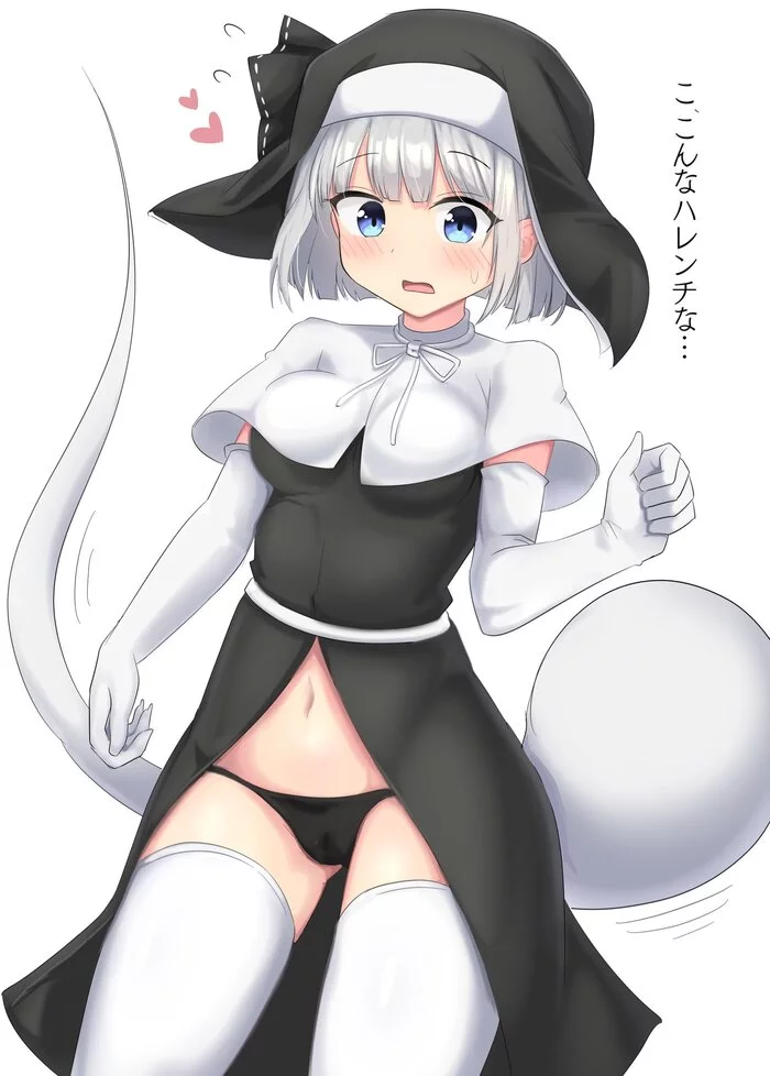 Nun Youmu - NSFW, Touhou, Konpaku Youmu, Anime, Anime art, Youmu-kun, Pantsu, Erotic, Hand-drawn erotica, Stockings, Nun