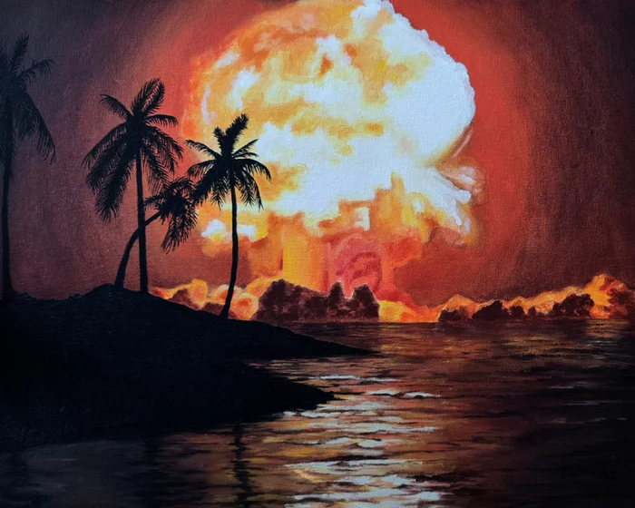 Nuclear explosion - My, Youtube, Oil painting, Landscape, Painting, Sky, Apocalypse, End of the world, Nuclear war, Longpost, Nuclear explosion