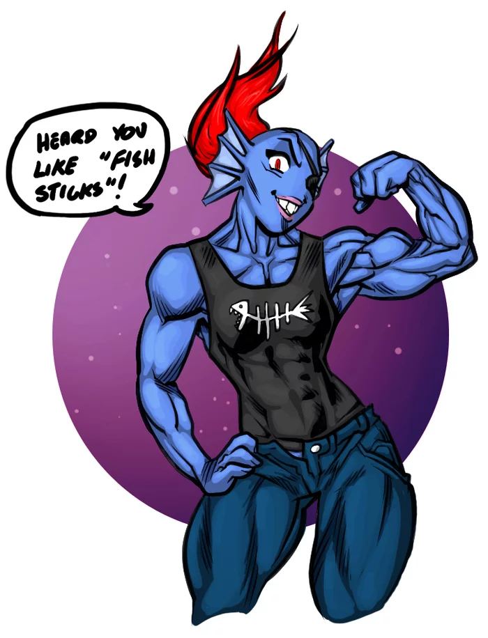 Мускулистая Андайн - Undertale, Undyne, Крепкая девушка, Девушки, Monster Girl, Muscleart, Арт, Бицепс, Рыжие, Сну-Сну