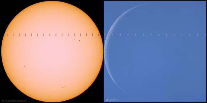 Sun, Moon and ISS - September 03, 2022 - Astronomy, Planet, Milky Way, Starry sky, moon, Galaxy, Universe, Stars, Space, Land, NASA, ISS, Astrophoto