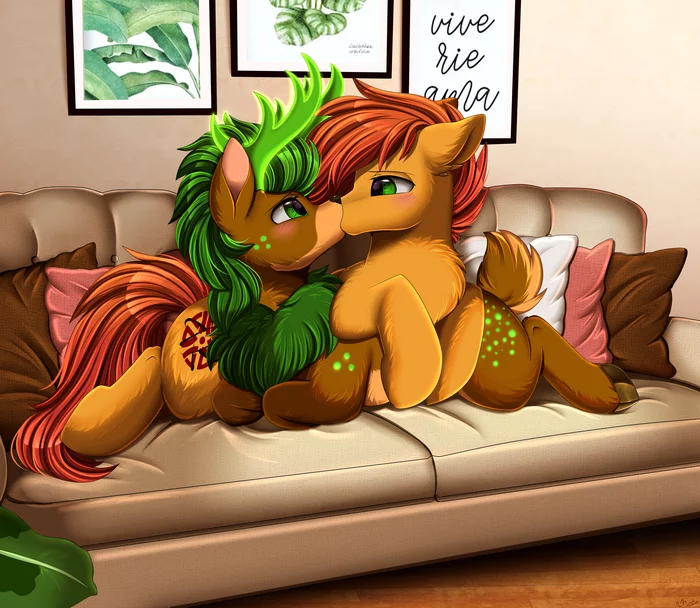 Lying on the couch - My little pony, Original character, PonyArt, Art, Pridark, MLP gay, Shipping