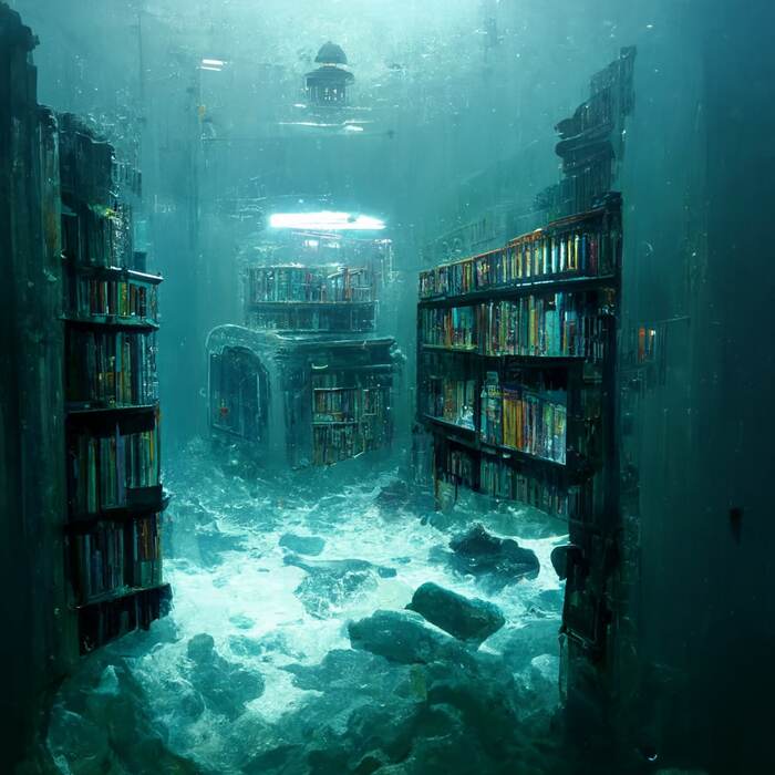 Underwater Libraries by midjourney - Midjourney, Нейронные сети, Art, Under the water, Library