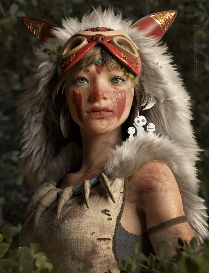 Princess Mononoke - Арт, Artstation, Аниме, Принцесса Мононоке, 3D, Anime Art, Без звука, Видео