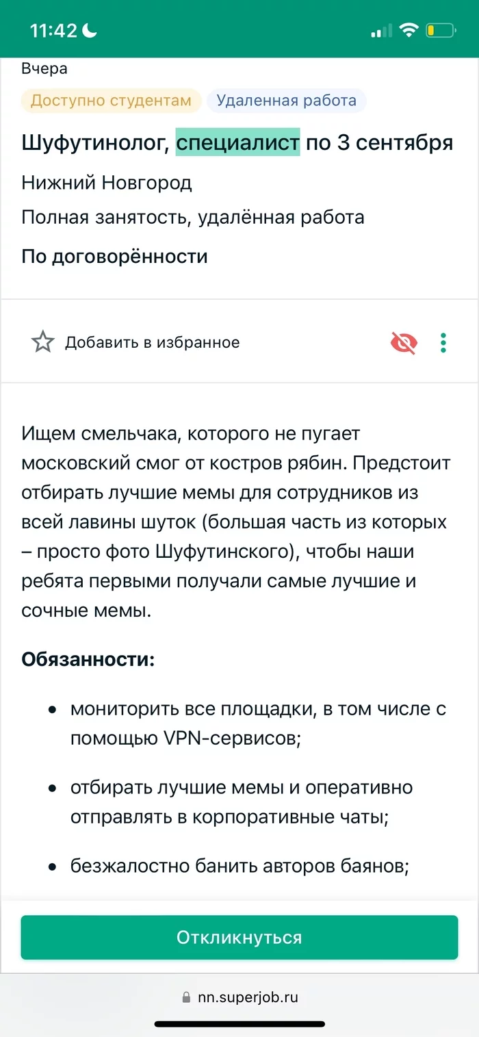 Работа для каждого - Моё, Работа, Вакансии, Superjob, Юмор, Скриншот, Длиннопост