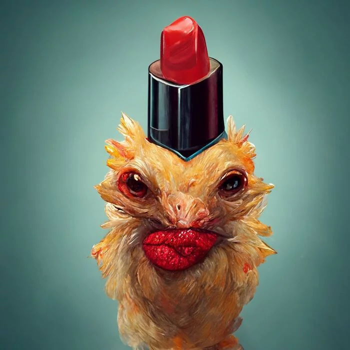 That's what you want, lipstick chicken! - Midjourney, Images, Hen, Lipstick, Children's poems, Нейронные сети, Computer graphics, Artificial Intelligence, Humor, Midjorney, Creation