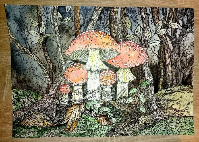 fly agaric - My, Painting, Drawing, Fly agaric, Creation