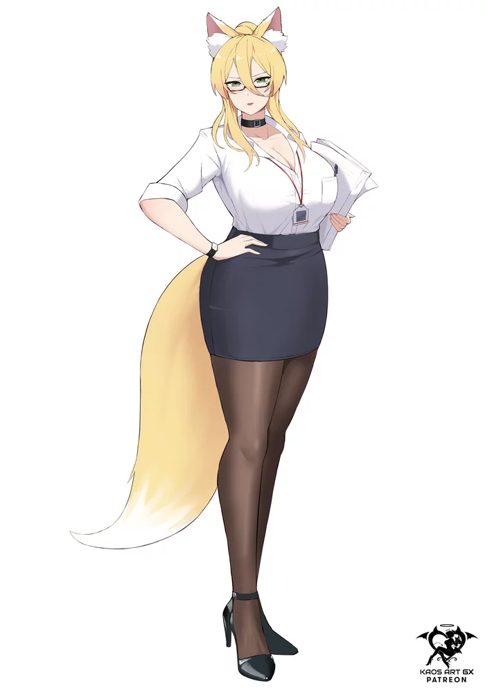 Fox - Art, Anime, Anime art, Kitsune, MILF, Megane