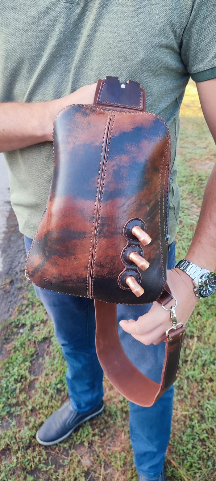 Backpack (take 2) - My, Leather, Leather products, Natural leather, Backpack, Hand seam, Longpost, Handmade