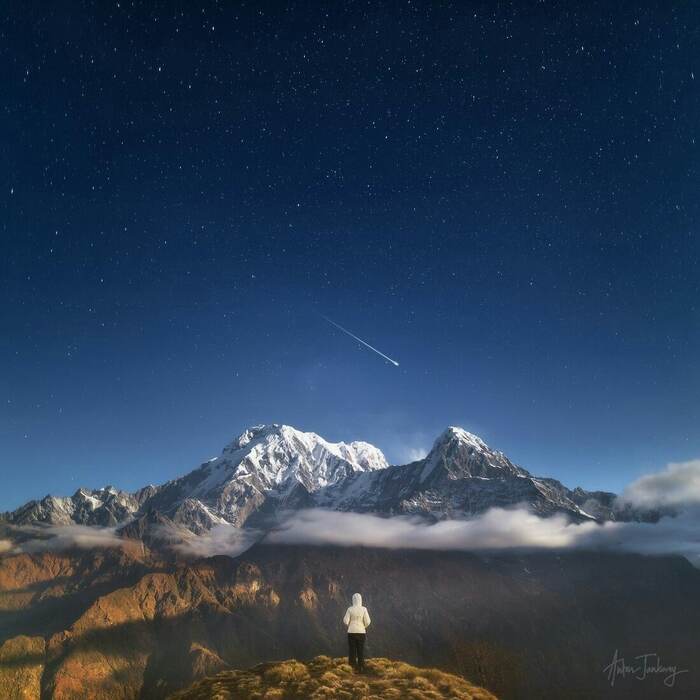 Meteor over the Himalayas - Space, Planet, Astronomy, Milky Way, Starry sky, Universe, Galaxy, Stars, Land, Meteor, Himalayas, Astrophoto