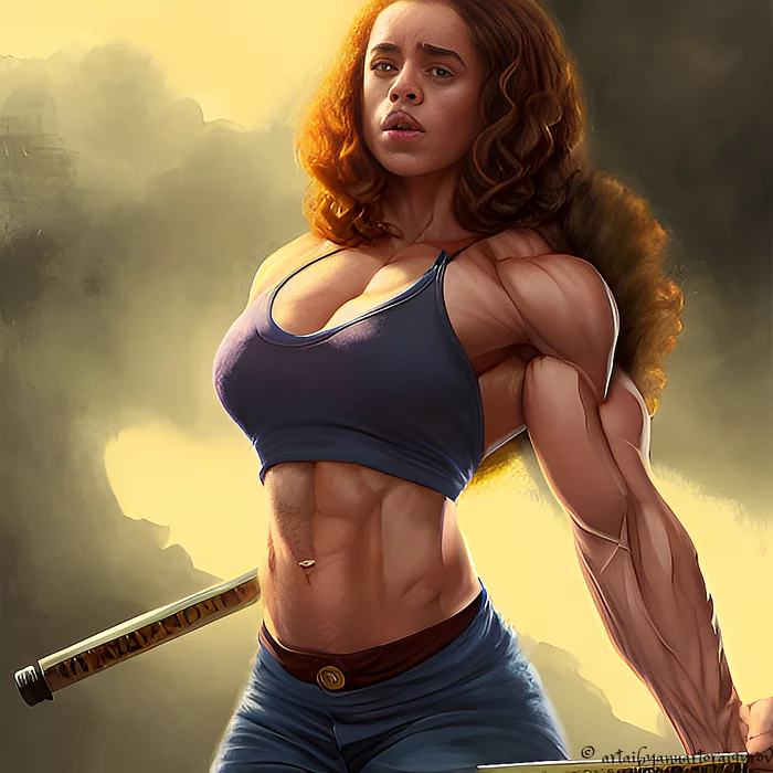 Selection of inflated ladies - Muscle, Muscle, Bodybuilders, Strong girl, Body-building, Muscleart, Monster girl, Sports girls, Stable diffusion, Digital drawing, Нейронные сети, Women's Fantasy, Fantasy, Hermione, Emma Watson, Press, Longpost, Sleep-Sleep