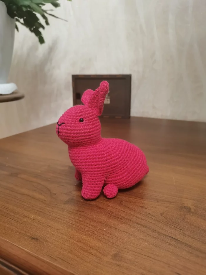 just a red rabbit - My, Needlework without process, Crochet, Amigurumi, Hobby, Knitting, Hare, Longpost