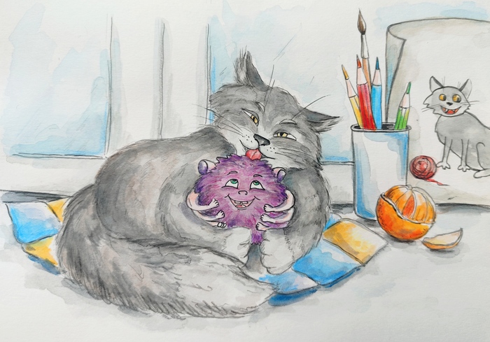 Кот и домашний монстрик