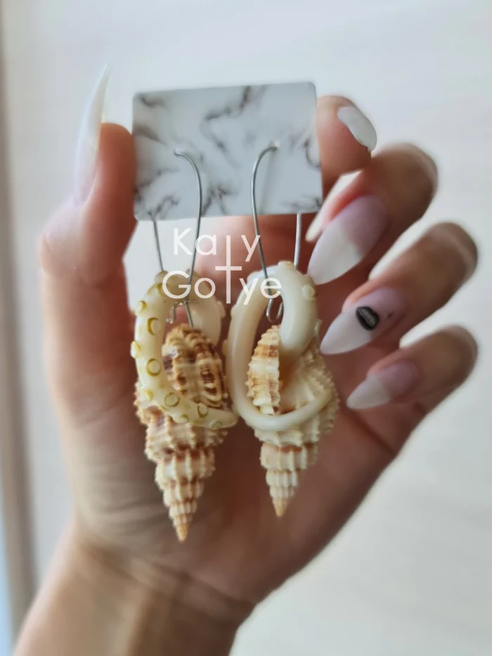 For fans of tentacles - My, Tentacles, Tentacles, Seashells, Earrings, Accessories, Decoration, Pendant, Лепка, Decor, Longpost, Polymer clay