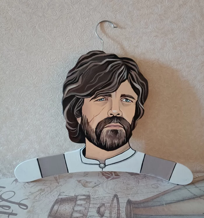 Coat hanger Tyrion Lannister - My, Handmade, Acrylic, Hanger, Painting, Game of Thrones, The winter is coming, Longpost, Tyrion Lannister