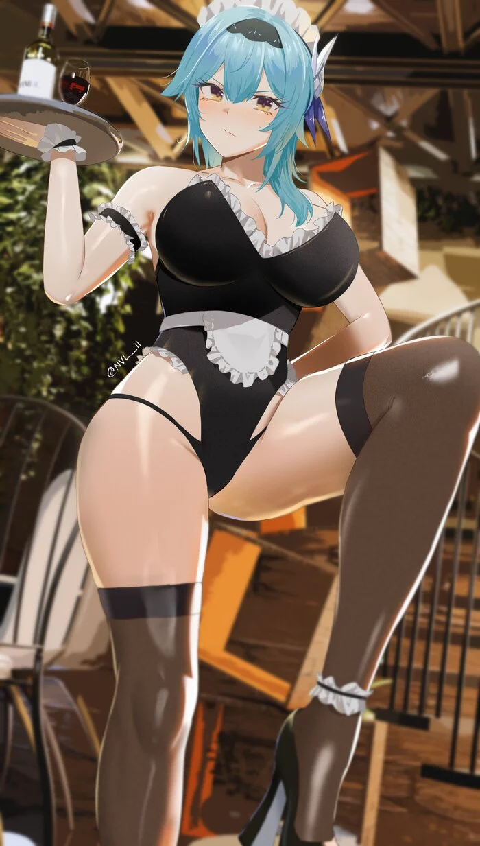 Maid Eula - NSFW, Genshin impact, Eula (Genshin Impact), Art, Girls, Anime, Anime art, Housemaid, Stockings, Hand-drawn erotica