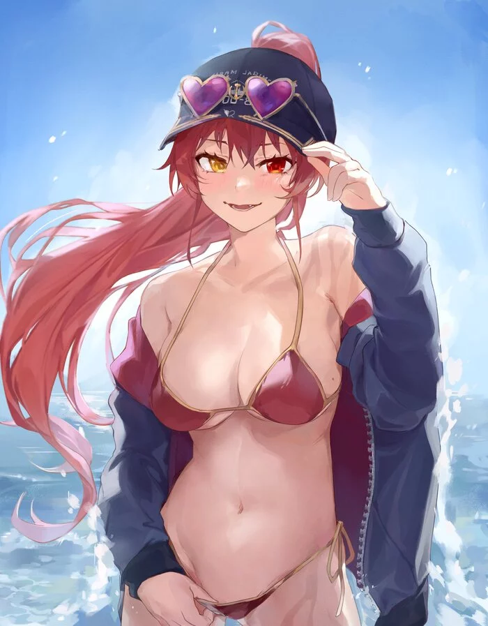 Houshou Marine - NSFW, Аниме, Anime Art, Арт, Девушки, Houshou Marine, Hololive, Купальник, Сиськи, Рисованная эротика