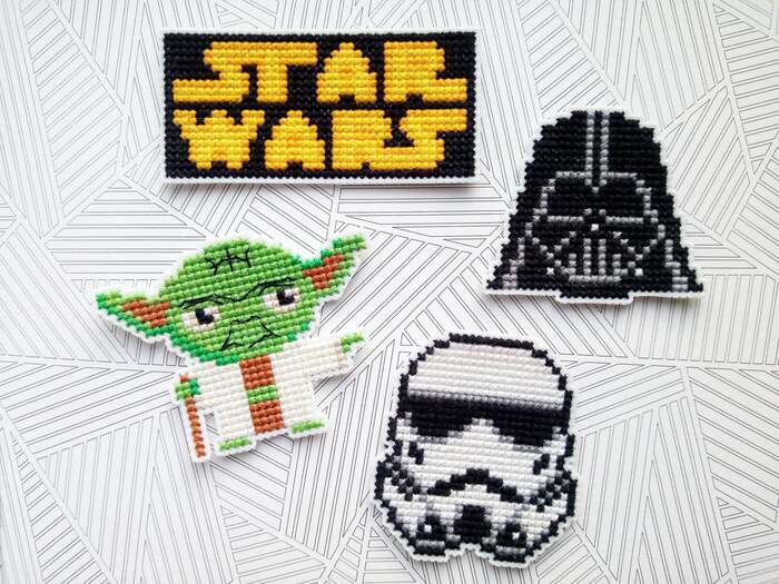 May the force be with you... - Star Wars, Star Wars VII: The Force Awakens, Darth vader, Star Wars IV: A New Hope, Yoda, With your own hands, Brooch, Icon, Keychain, Needlework without process, Needlework, Handmade, Movies, Embroidery, Cross-stitch, Star Wars VIII: The Last Jedi