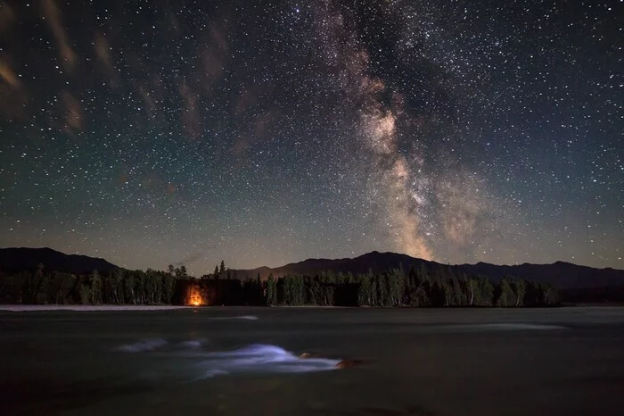 Night in Altai - My, Travels, Altai Republic, Vacation, Hike, Stars, Tent, The photo