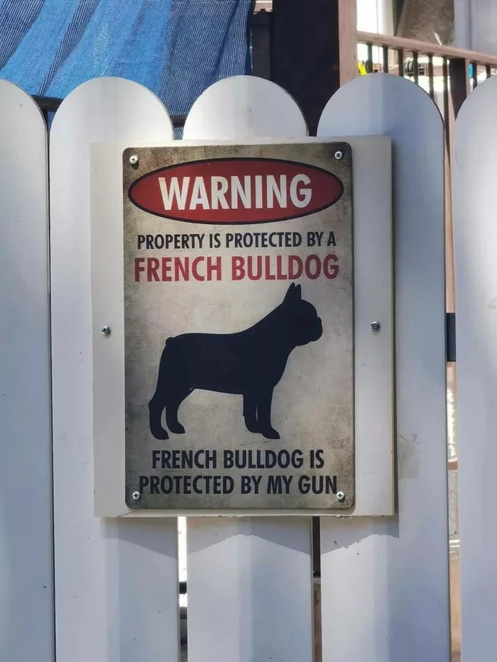 Warning - Dog, Signs, Warning, French Bulldog, Private property, Табличка, Weapon