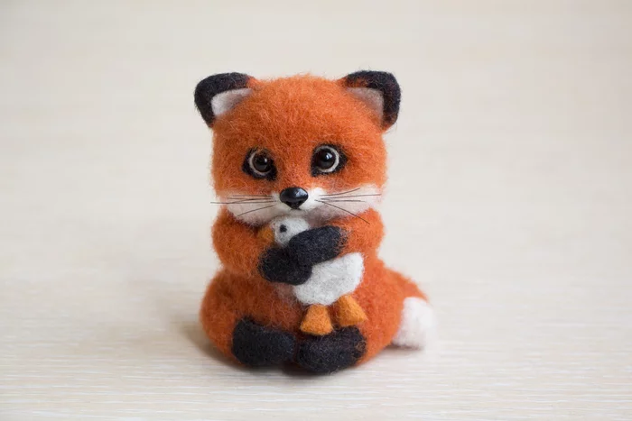 Fox cub with gosling, dry felting - pieces of the process - Needlework with process, Longpost, Author's toy, Fox cubs, Fox, Dry felting, Toys, Handmade, With your own hands, My