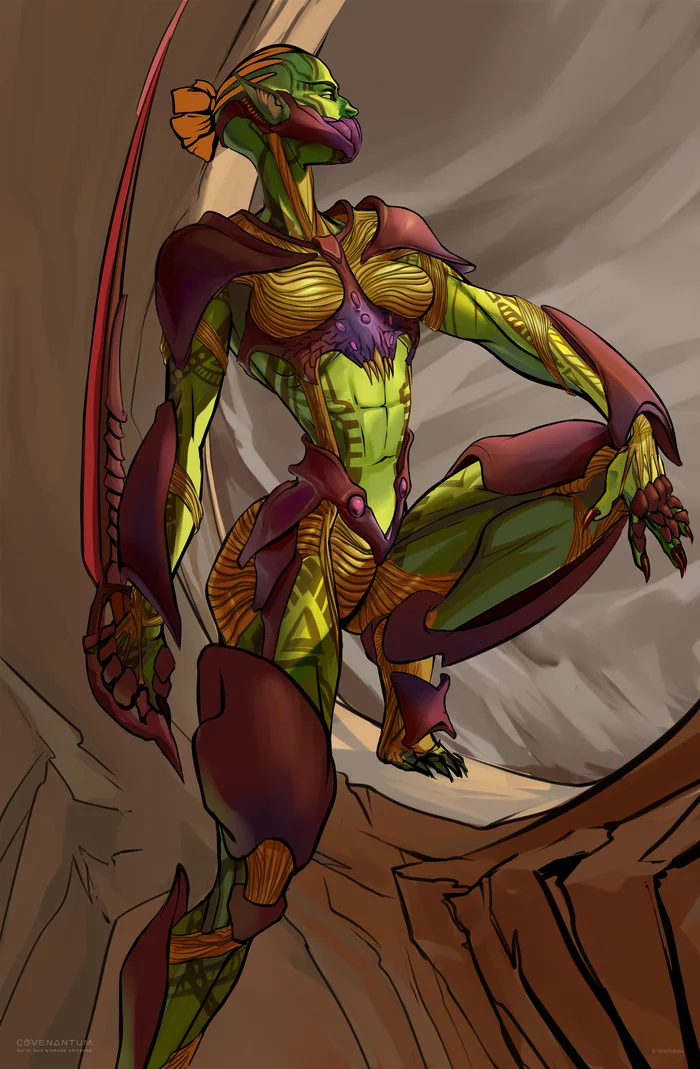 A warrior from the Orsha race. Pin-up art for the Covenantum universe - NSFW, My, Biopunk, Art, Fantasy, Fantasy, Orcs, Boobs, Hand-drawn erotica, Digital drawing, Drawing, Monster girl, Erotic, Strong girl, Muscleart, Author's comic, Nudity, Longpost, Science fiction