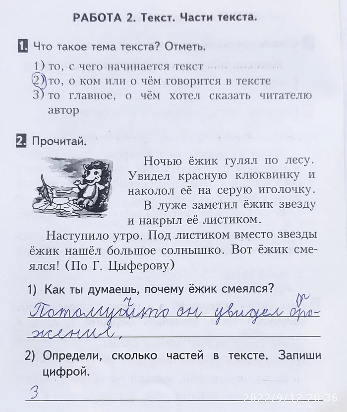 Russian language. Second class - My, Second class, Russian language, Verification work, Hedgehog